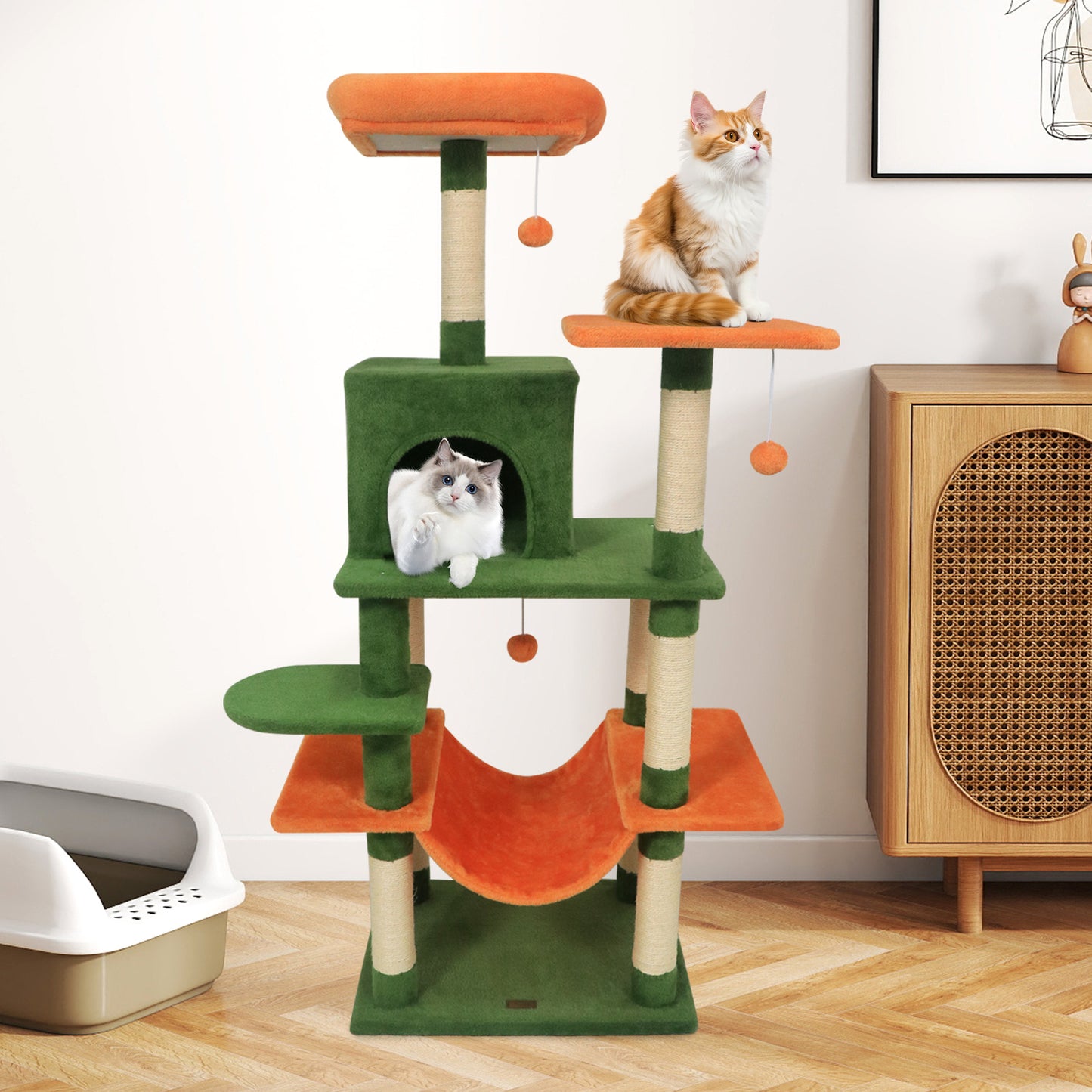 58" Multi-Level Cat Tree Soft Plush Cat Tower with Padded Top Perch-Beige