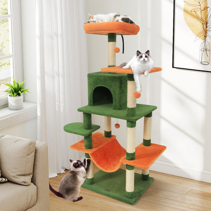 58" Multi-Level Cat Tree Soft Plush Cat Tower with Padded Top Perch-Beige