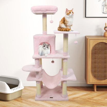58" Multi-Level Cat Tree Soft Plush Cat Tower with Padded Top Perch-Beige