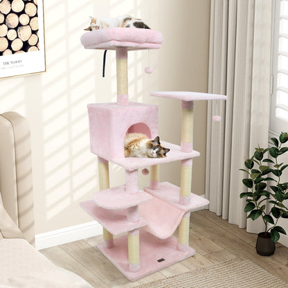 58" Multi-Level Cat Tree Soft Plush Cat Tower with Padded Top Perch-Beige
