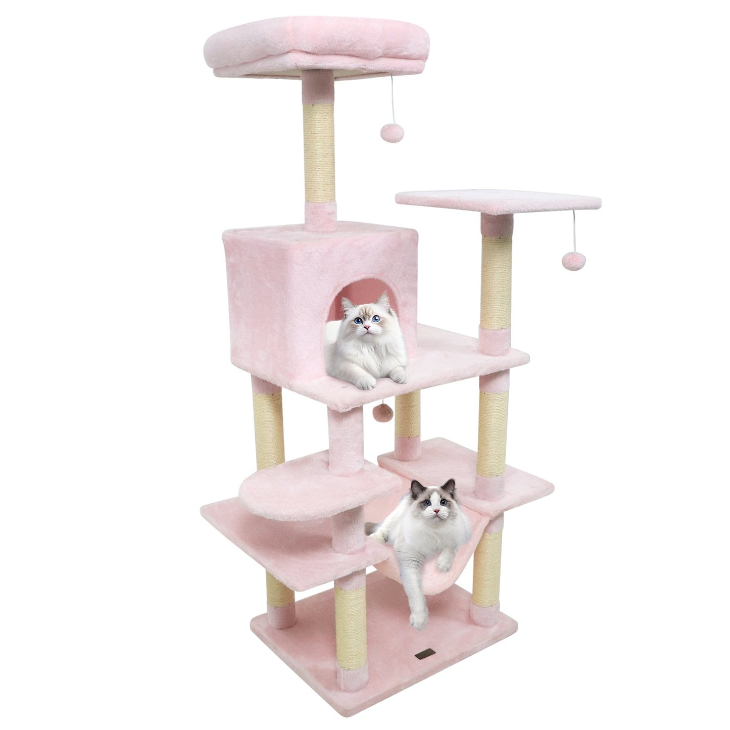 58" Multi-Level Cat Tree Soft Plush Cat Tower with Padded Top Perch-Beige