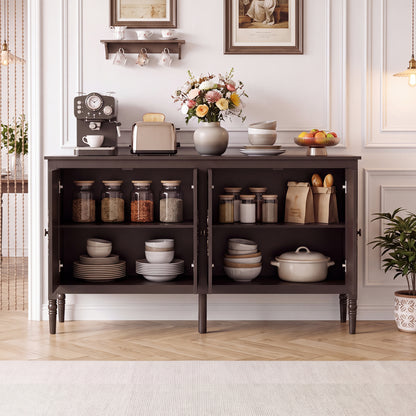 58" Vintage Buffet Cabinet with Pine Wood Legs and Adjustable Shelves for Kitchen-Black