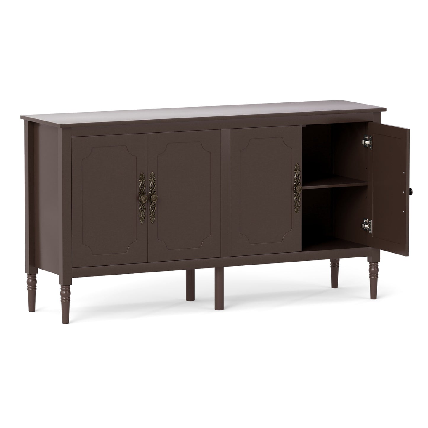 58" Vintage Buffet Cabinet with Pine Wood Legs and Adjustable Shelves for Kitchen-Black
