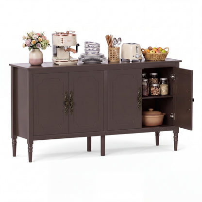 58" Vintage Buffet Cabinet with Pine Wood Legs and Adjustable Shelves for Kitchen-Black