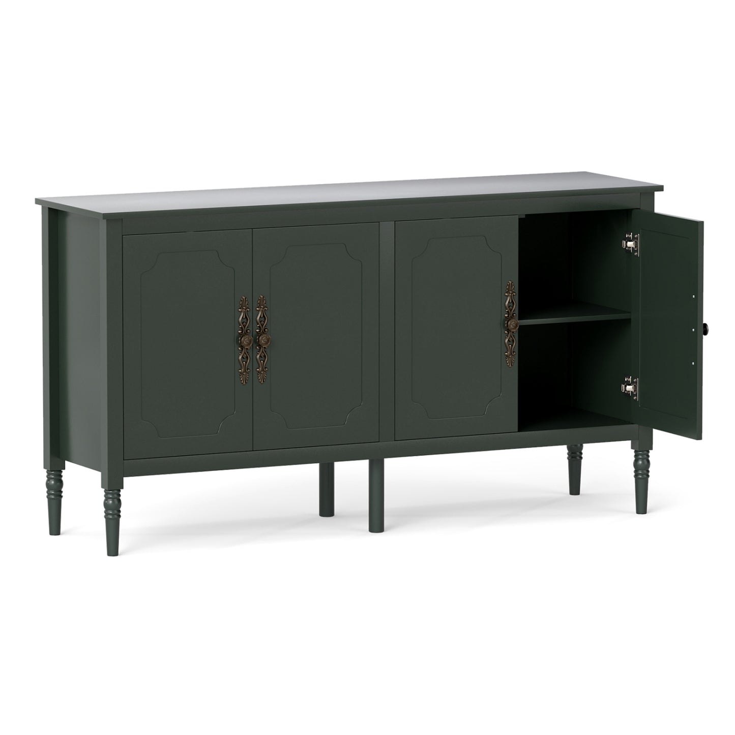 58" Vintage Buffet Cabinet with Pine Wood Legs and Adjustable Shelves for Kitchen-Black