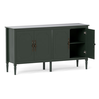 58" Vintage Buffet Cabinet with Pine Wood Legs and Adjustable Shelves for Kitchen-Black