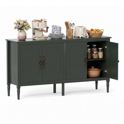 58" Vintage Buffet Cabinet with Pine Wood Legs and Adjustable Shelves for Kitchen-Black