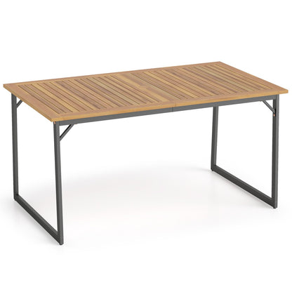 59" Acacia Wood Patio Dining Table for 6 with 1.97" Umbrella Hole