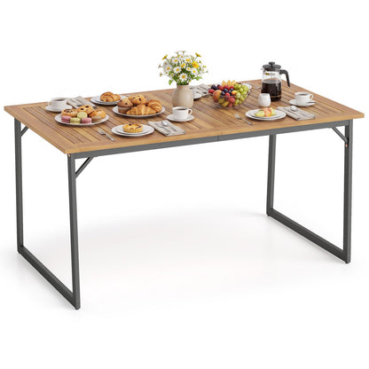 59" Acacia Wood Patio Dining Table for 6 with 1.97" Umbrella Hole