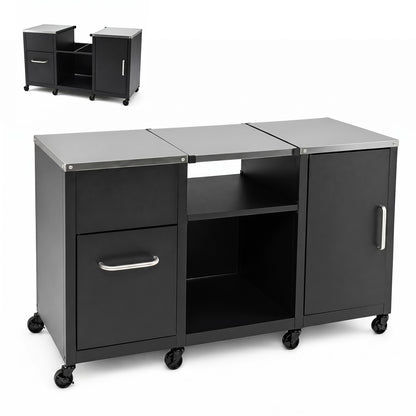 59" Outdoor Grill Table with 2 Removable Shelves and Stainless Steel Top-Black