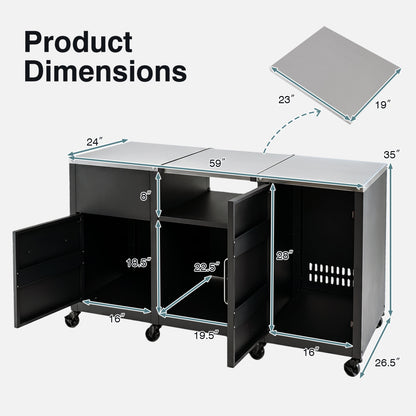 59" Outdoor Grill Table with 2 Removable Shelves and Stainless Steel Top-Black