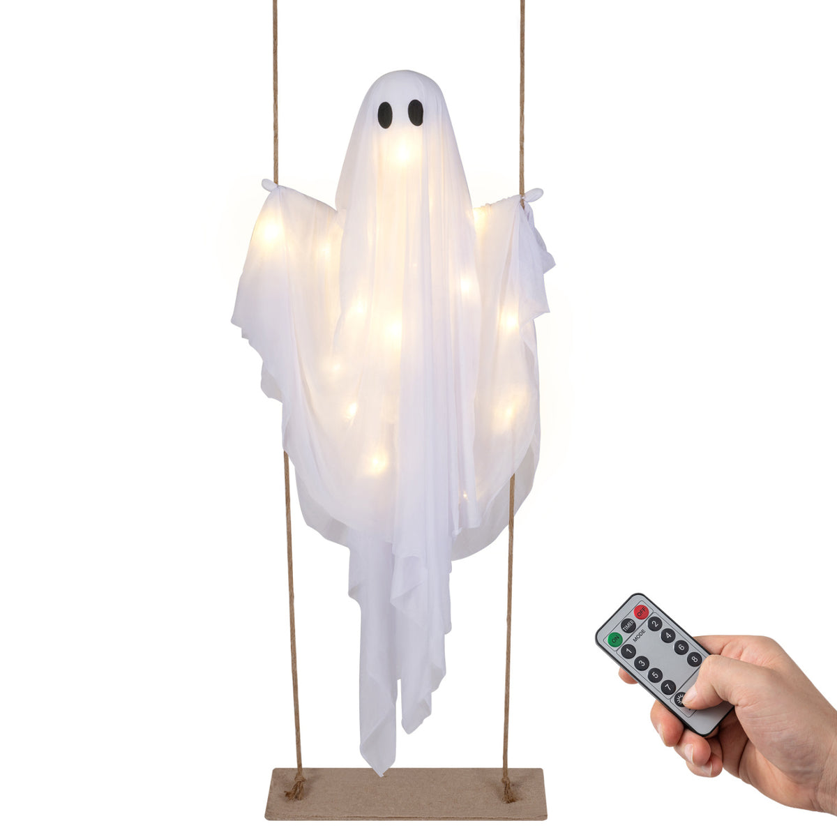 5Ft Halloween Hanging Swing Ghost Decoration with LED String Lights