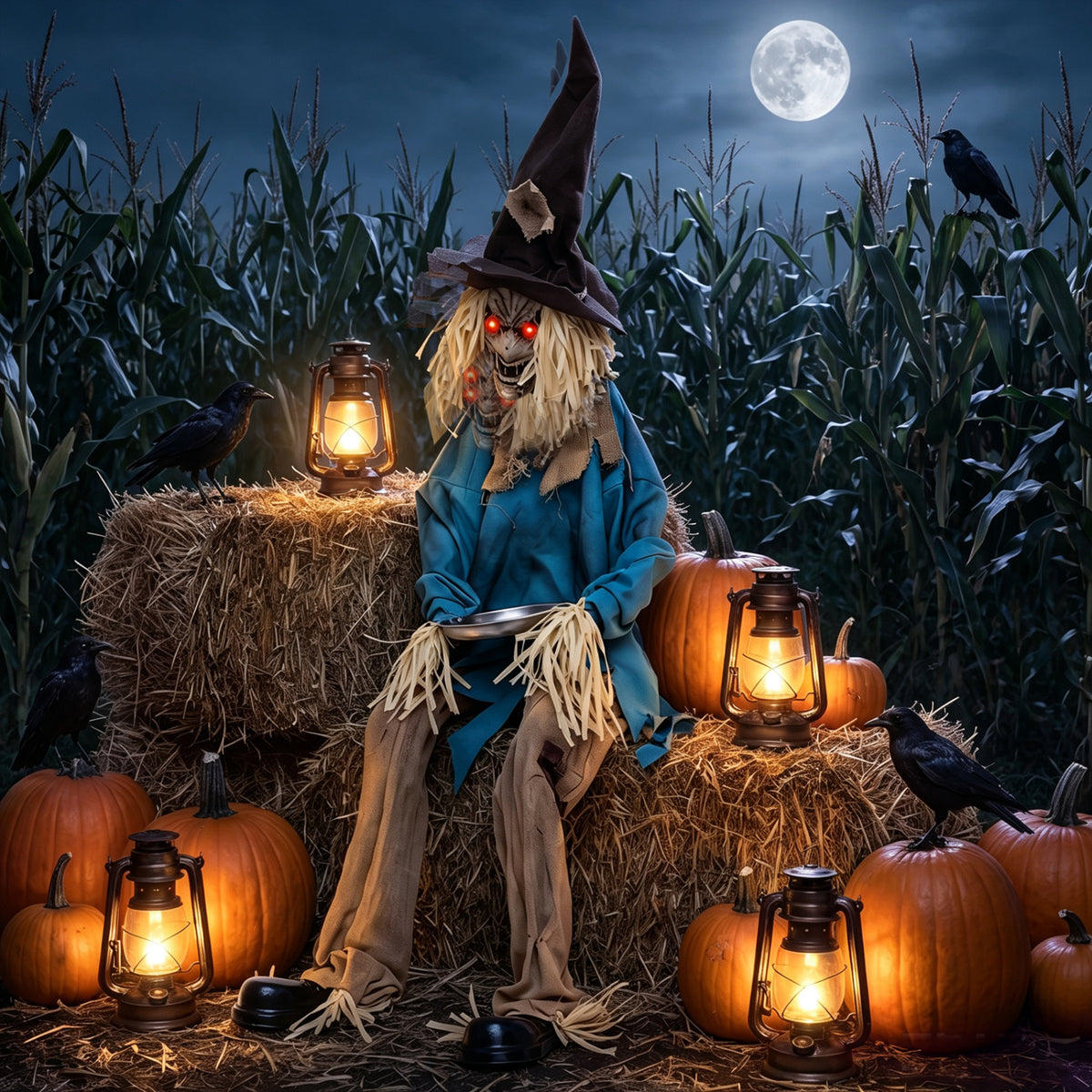 5.2 ft Halloween Animatronic Scarecrow Decoration with Moving Head