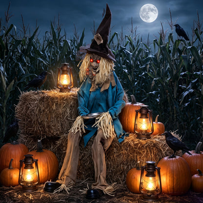 5.2 ft Halloween Animatronic Scarecrow Decoration with Moving Head