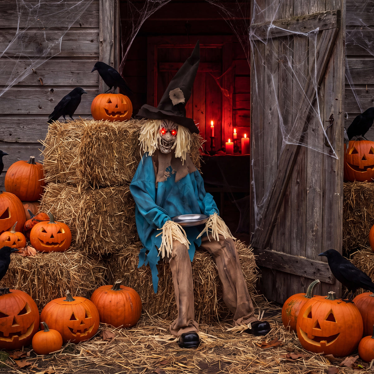 5.2 ft Halloween Animatronic Scarecrow Decoration with Moving Head