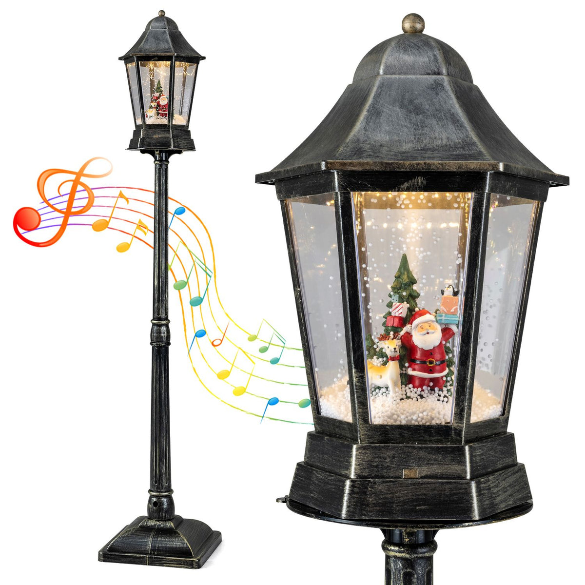 5.4 ft Musical Christmas Street Lamp with Dynamic Snowfall Effect-Black