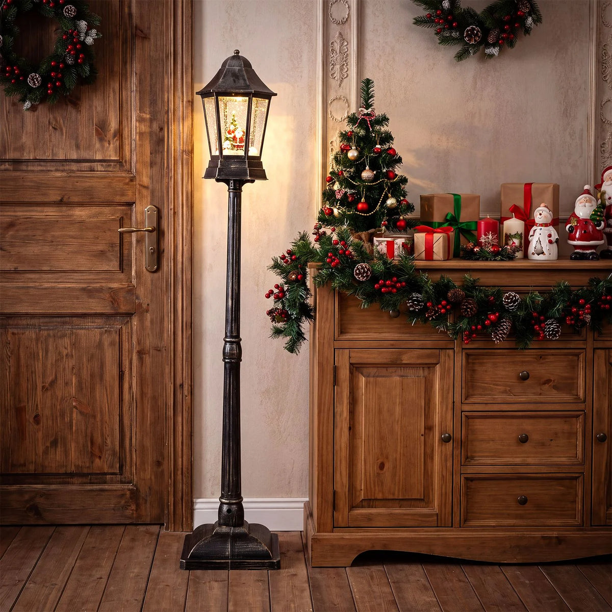 5.4 ft Musical Christmas Street Lamp with Dynamic Snowfall Effect-Black