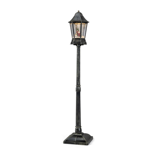 5.4 ft black musical Christmas street lamp with dynamic snowfall effect, holiday outdoor decor, by Wilsons Home Store
