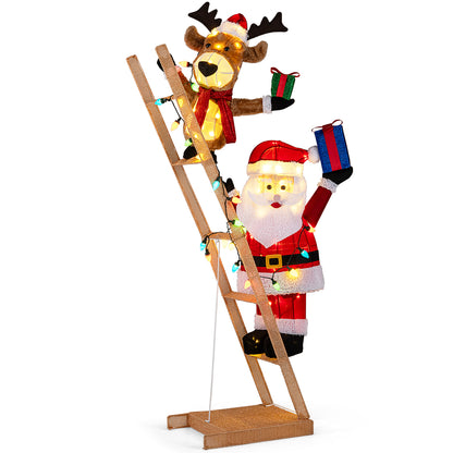 5.5 Feet Christmas Lighted Reindeer and Santa Claus on Ladder with 100 LED Lights
