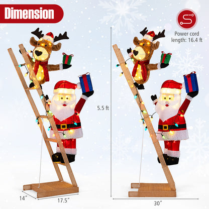 5.5 Feet Christmas Lighted Reindeer and Santa Claus on Ladder with 100 LED Lights