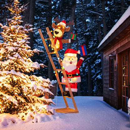 5.5 Feet Christmas Lighted Reindeer and Santa Claus on Ladder with 100 LED Lights