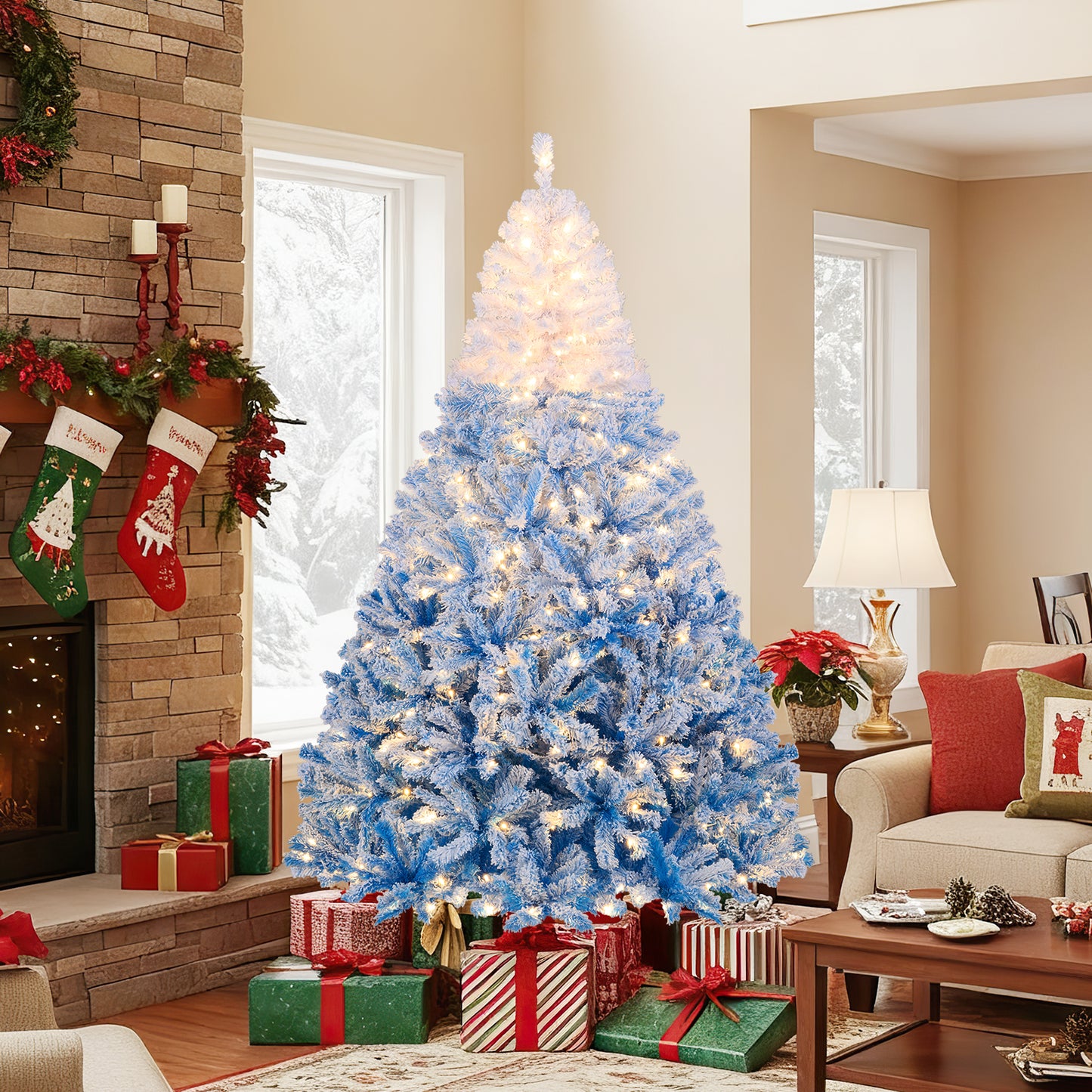 5/6/7/8 FT Artificial Christmas Tree with Warm White LED Lights and 8 Modes-8 Feet