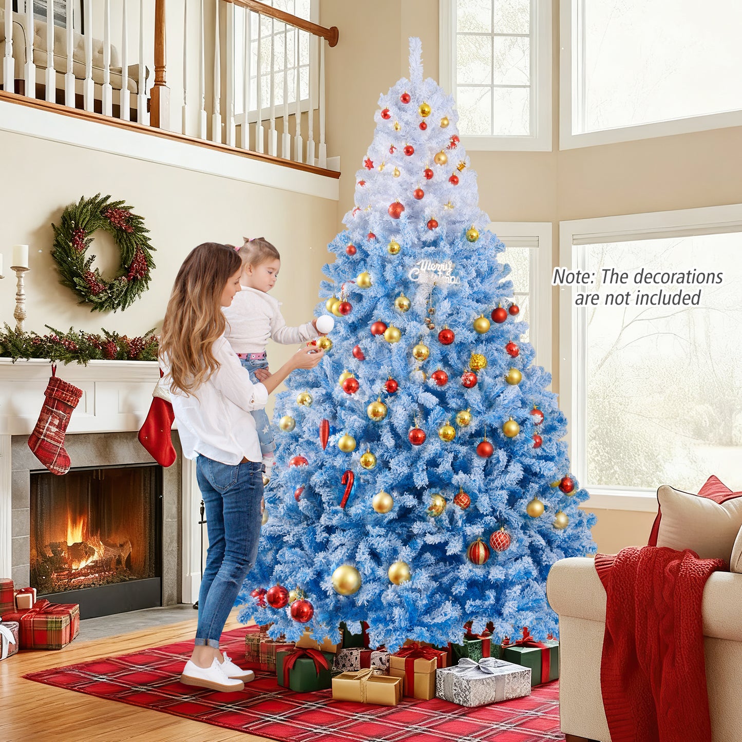 5/6/7/8 FT Artificial Christmas Tree with Warm White LED Lights and 8 Modes-8 Feet