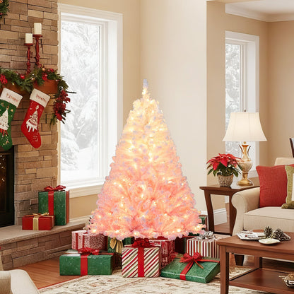 5/6/7/8 FT Artificial Christmas Tree with Warm White LED Lights and 8 Modes for Holiday-5 Feet
