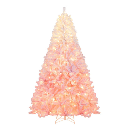 5/6/7/8 FT Artificial Christmas Tree with Warm White LED Lights and 8 Modes for Holiday-5 Feet