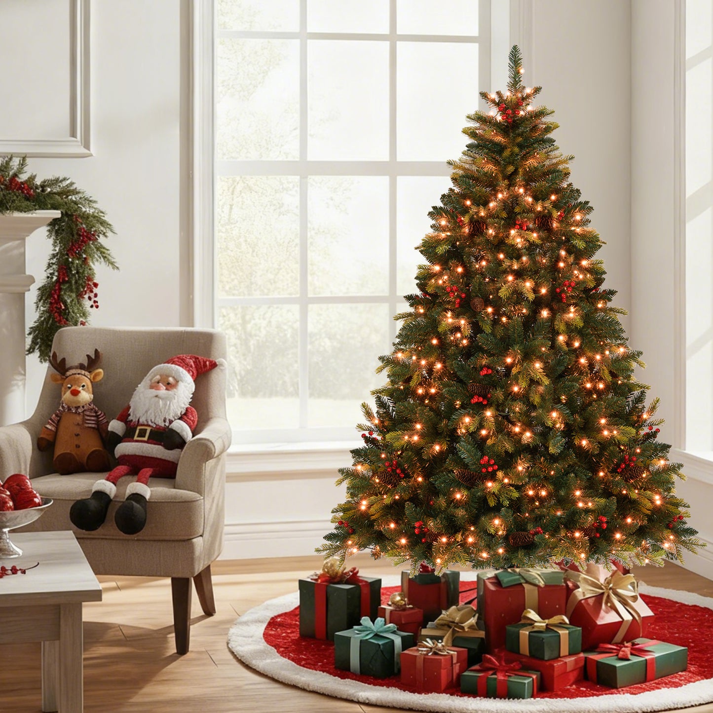 5/6/7/8 FT Artificial Christmas Tree with LED Lights and Remote APP Control-6 ft