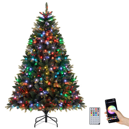 5/6/7/8 FT Artificial Christmas Tree with LED Lights and Remote APP Control-6 ft