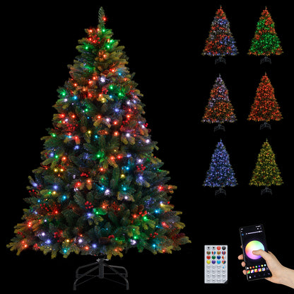 5/6/7/8 FT Artificial Christmas Tree with LED Lights and Remote APP Control-6 ft
