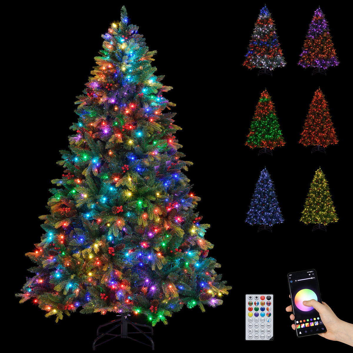5/6/7/8 FT Artificial Christmas Tree with LED Lights and Remote APP Control-7 ft