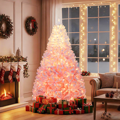 5/6/7/8 FT Artificial Christmas Tree with Warm White LED Lights and 8 Modes for Holiday-7 Feet