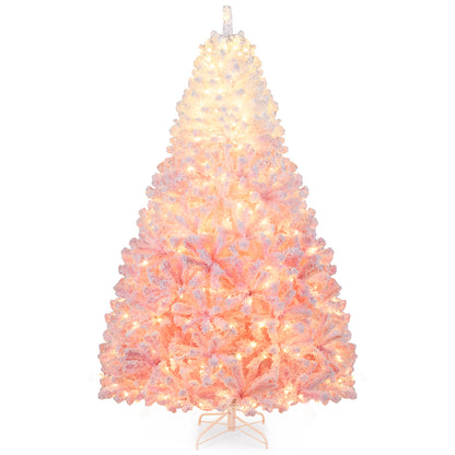 5/6/7/8 FT Artificial Christmas Tree with Warm White LED Lights and 8 Modes for Holiday-7 Feet