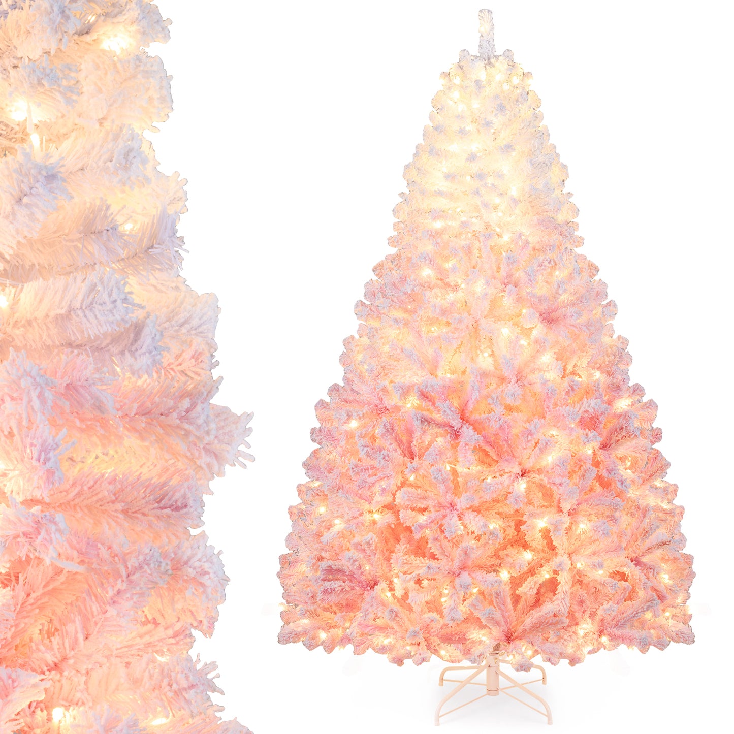 5/6/7/8 FT Artificial Christmas Tree with Warm White LED Lights and 8 Modes for Holiday-7 Feet
