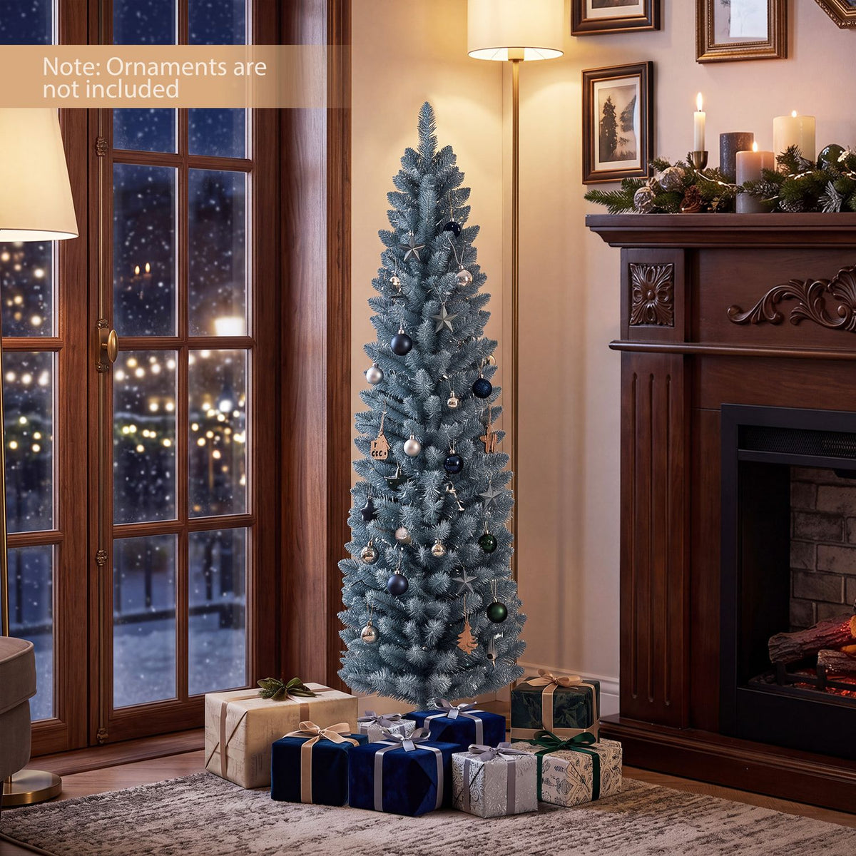 Seven-foot artificial Christmas tree with 418 PVC branch tips, realistic holiday decor from Wilsons Home Store.