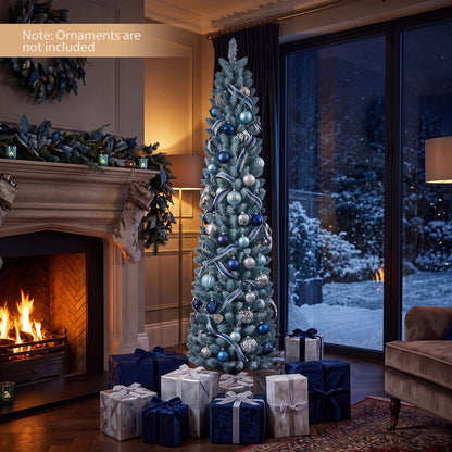 7-foot artificial Christmas tree with PVC branch tips, featuring realistic green foliage for holiday decorating.