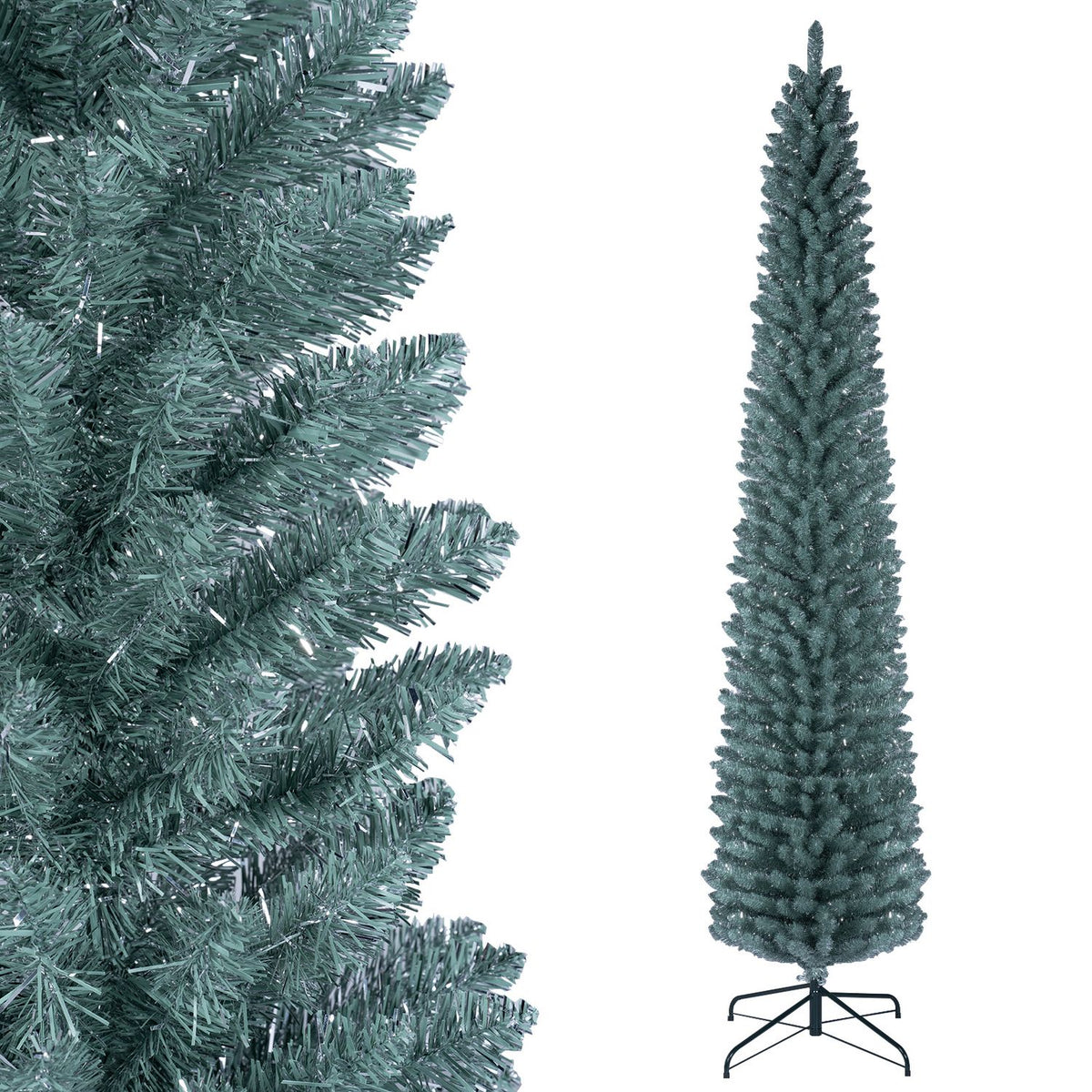 7-foot artificial Christmas tree with 418 PVC branch tips, realistic holiday decor by Wilsons Home Store.