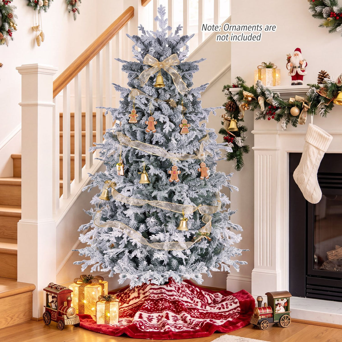 5/6/7/8 Feet Pre-Lit Artificial Christmas Tree with Warm White LED Lights-6 FT