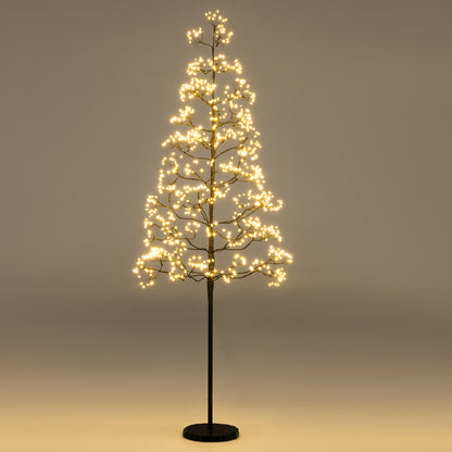 5/6/7 FT Lighted Alpine Tree with Warm White Light LED Lights Pre-lit Artificial Cedar Tree with Weighted Base-7 ft