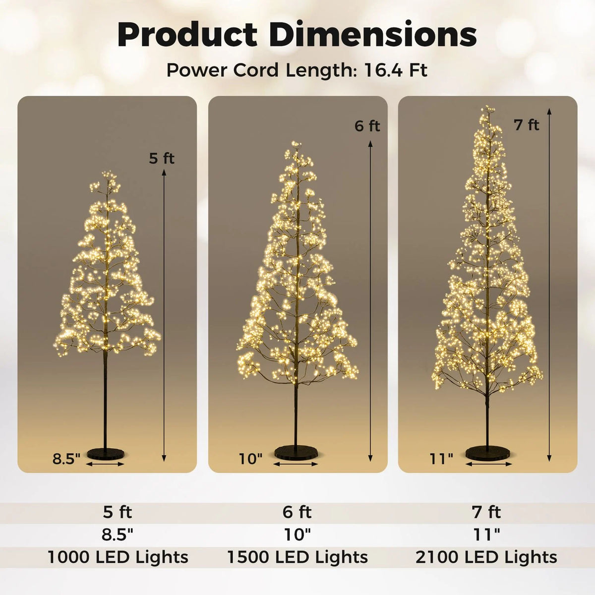 5/6/7 FT Lighted Alpine Tree with 1000/1500/2100 Warm White LED Lights