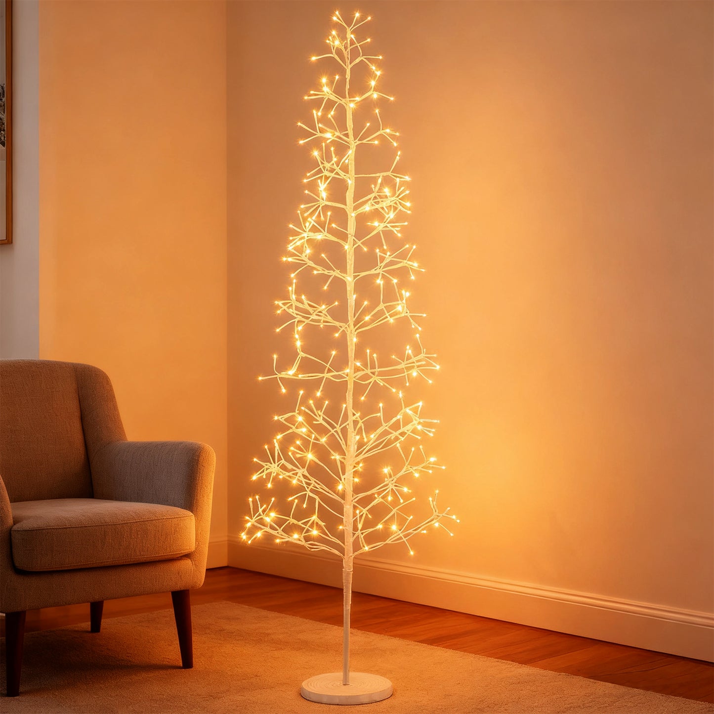5/6/7 FT Lighted Birch Tree  Pre-lit Twig Tree with 240/320/456 Warm White Light LED Lights-6 FT
