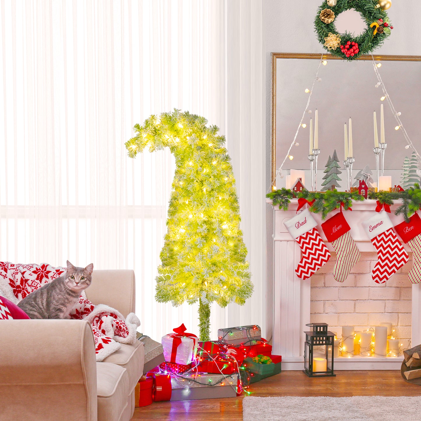 5/6/7 FT Whimsical Christmas Tree with Bendable Top and 216/290/366 Branch-5 FT