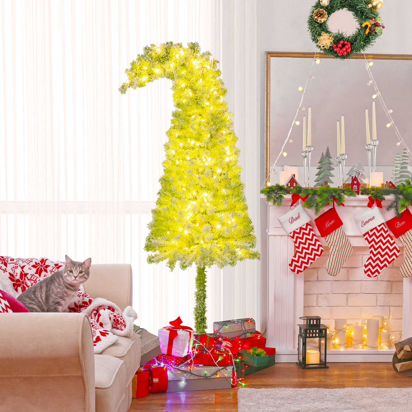 5/6/7 FT Whimsical Christmas Tree with Bendable Top and 216/290/366 Branch-6 FT