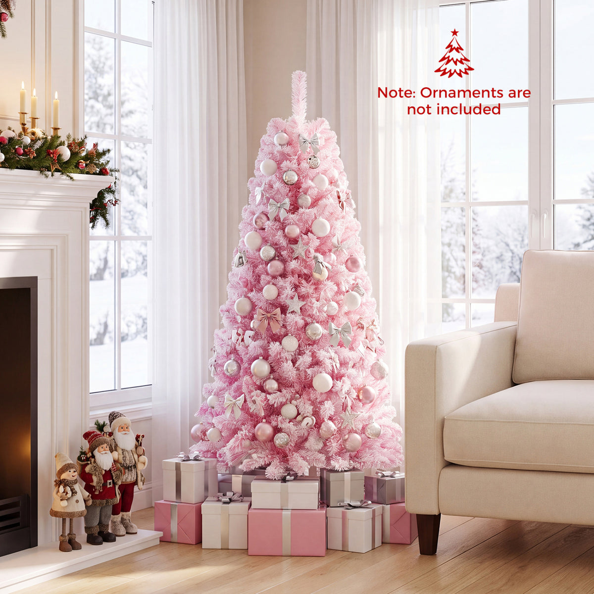 5/6/7 Feet Flocked Fir Christmas Tree with Warm White LED Lights-5 ft