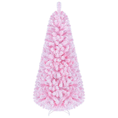 5/6/7 Feet Flocked Fir Christmas Tree with Warm White LED Lights-5 ft