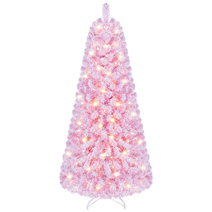 5/6/7 Feet Flocked Fir Christmas Tree with Warm White LED Lights-5 ft