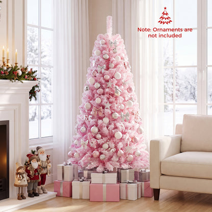 5/6/7 Feet Flocked Fir Christmas Tree with Warm White LED Lights-6 ft