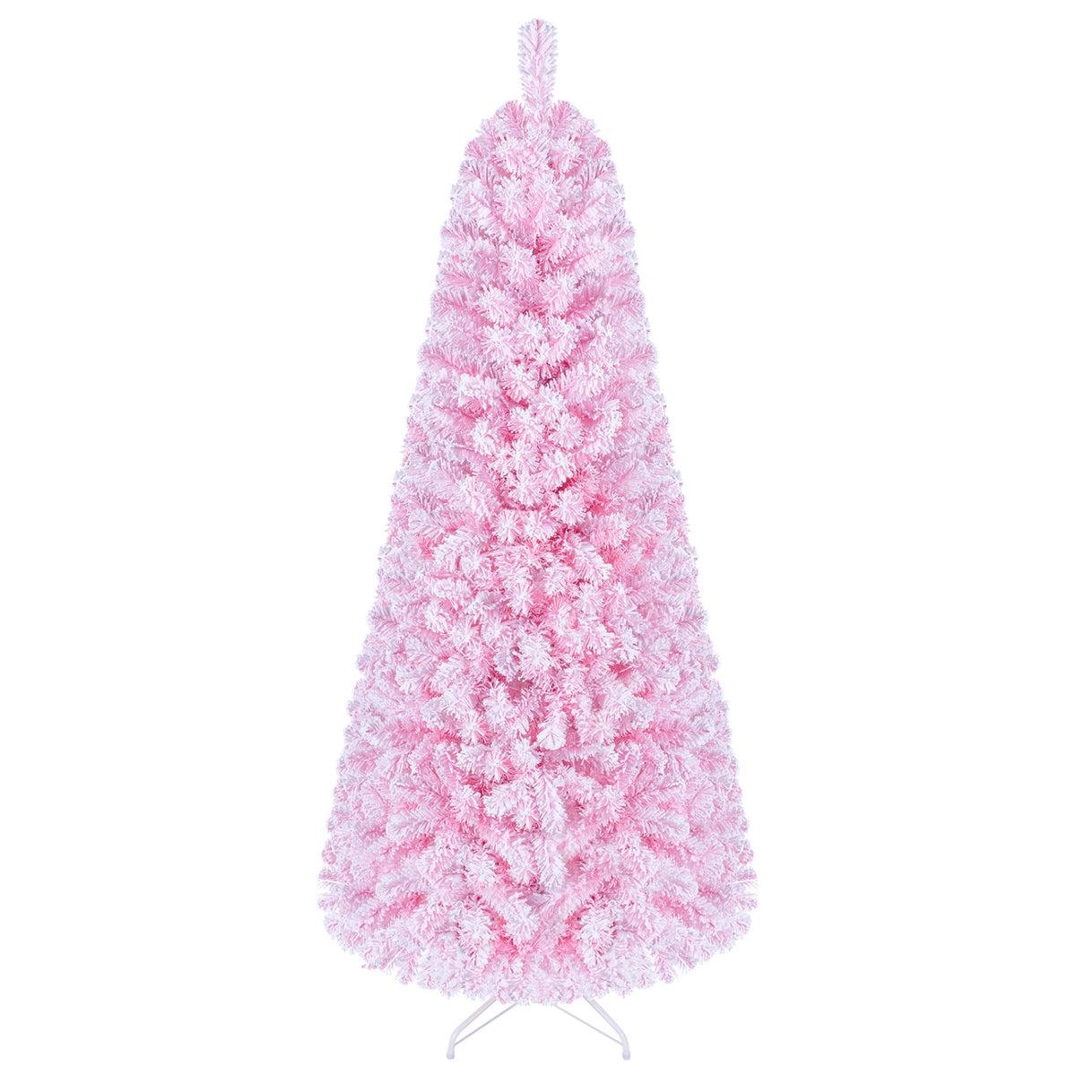 5/6/7 Feet Flocked Fir Christmas Tree with Warm White LED Lights-6 ft